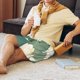 thumbnail image 5 of Balery Lotus Golden Line Pantalones cortos de pijama de punto de algodón para hombre con cinturilla y bolsillos-Small, 5 of 6