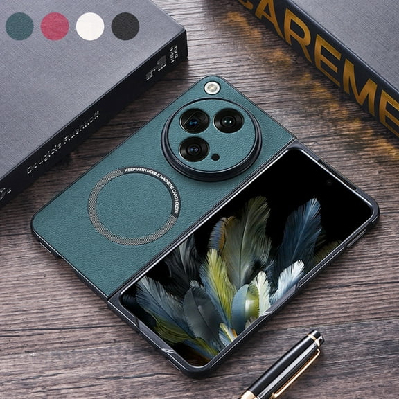 Feishell Magnetic Case for OnePlus Open 2023,Built in Magnets for MagSafe Charger,Luxury PU Leather Shockproof Case Support Wireless Charging Ultra Thin Phone Case,Green