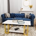 thumbnail image 3 of MIERES Coffee Table, Modern Faux Marble Top Coffee Table with Metal Frame and Storage Shelf, 2-Tier Rectangle Accent Cocktail Table for Living Room, Office, White Gold, 3 of 7