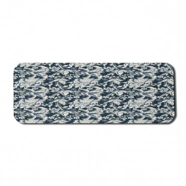 East Computer Mouse Pad, Floral Illustration Oriental Eastern Style with Traditional Influences, Rectangle Non-Slip Rubber Mousepad Large, 31" x 12", Dark Blue Grey and Beige, by Ambesonne