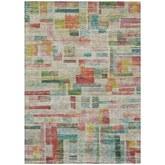 HomeRoots 603525 9 x 12 ft. Terra Cotta Green & Brown Striped Washable Indoor & Outdoor Rectangle Area Rug