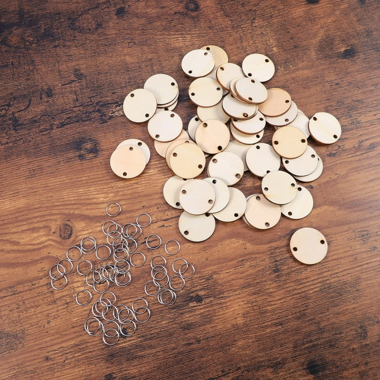 50 Pieces Round Shaped Wooden Discs Wood Tags with Hole Reminder Record  Calendar Wood Chips for Birthday Board DIY Crafts