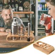 TOPUUTP Bar Essentials Juego de ccteles con estante de madera, ovalado de nueve piezas con base, complemento perfecto para bares en el hogar y reas de entretenimiento
