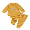 thumbnail image 1 of EIMELI Newborn Infant Baby Ribbed Pajamas Set Long Sleeve Ranibown Romper Pants Autumn Outfits Clothes Light Coffee 12-18 Month, 1 of 6