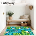 thumbnail image 3 of ODIKA 8'x10' Machine Washable Non-Slip Area Rug, Smiling Otter Family Surrounded by Wavy Abstract Water Streams and Ferns High Traffic Rug, Teal, 678298, 3 of 7