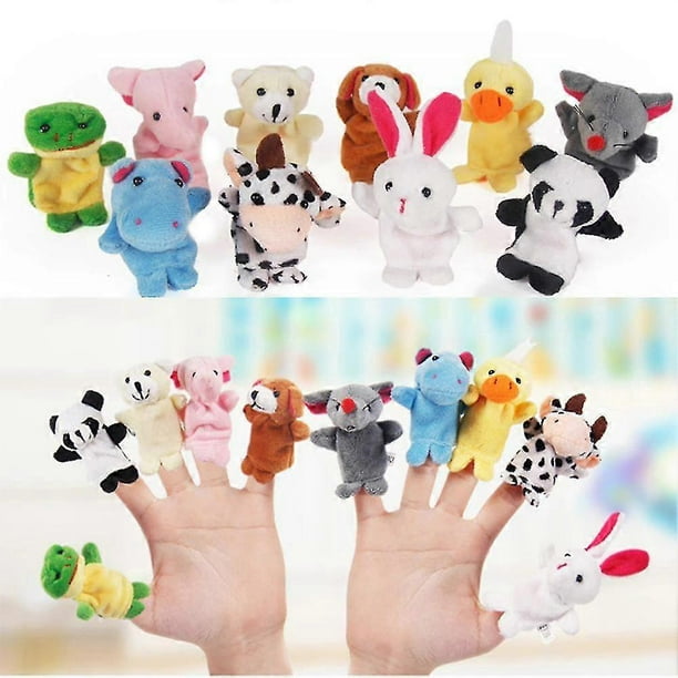 10 piezas/set de juguetes de peluche, familia feliz, divertidos dibujos animados de animales, marionetas de dedo, juguete de mano para niños, figura de regalo