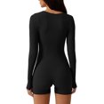 thumbnail image 2 of Women Yoga Rompers Unitard Jumpsuits Solid Color Long Sleeve Square Neck Tummy Control Bodycon Romper, 2 of 8