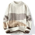 thumbnail image 2 of ibuvkizy Pullover Sweaters for Men!Men's Fall Winter Casual Fashion Color Block Design Long Sleeved Round Neck Sweater Khaki,S, 2 of 3