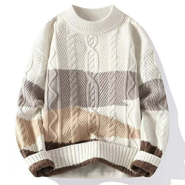 Pisexur Chandails Hommes Doux et Confortables Chandails d'Automne Mode Décontractée d'Hiver à Blocs de Couleur Manches Longues Col Rond Kaki,m