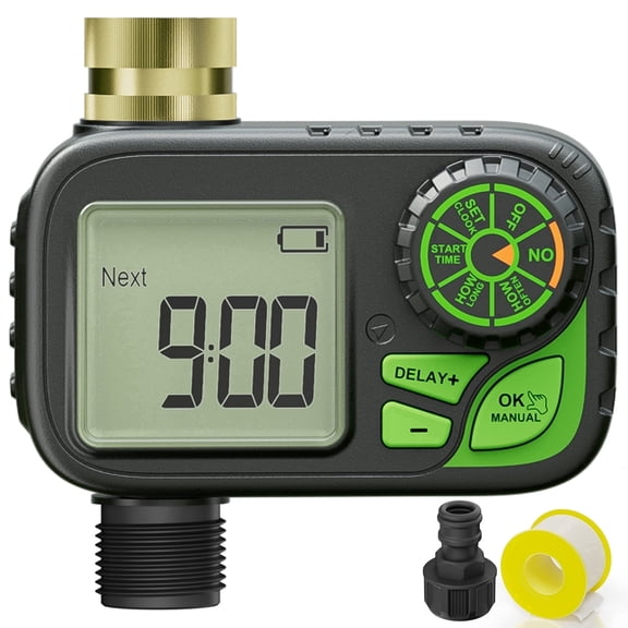 Digital Irrigation Hose Timer, 1‑Outlet Programmable Sprinkler Controller, Waterproof Brass Inlet, Rain Delay, Manual & Automatic Watering Modes for Outdoor Garden and Lawn