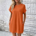 thumbnail image 5 of Levmjia Women's Casual Short Sleeve Dress Crew Neck A Line Swing Dress with Pockets Solid Color Loose Fit Summer Beach Sundress, 5 of 9