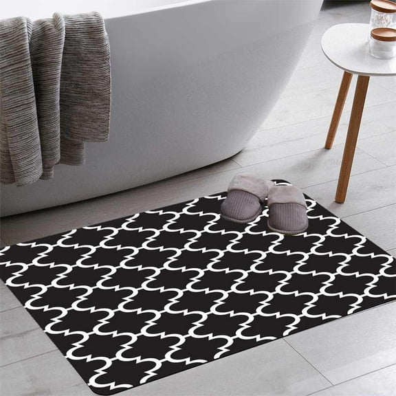 Moroccan Pattern Bath Rugs Non Slip Bath Mat 16x24 Inch Quick Dry Super Absorbent Thin Bath Rug Fit Under Door Washable Bath Floor Rugs for Bathroom Bathtub Shower Sink,Multi 2