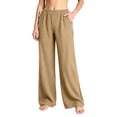 thumbnail image 2 of ClodeEU Women's Elastic High Waist Tassel Drawstring Wide Leg Pants, Casual Loose Trousers with Pockets Khaki,Women's Plus M, 2 of 6