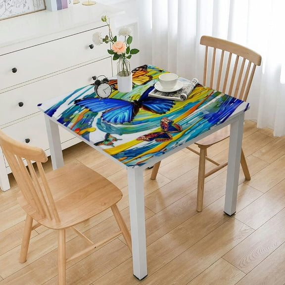 HAOXIT Enjoy Summer Square Fitted Tablecloth, Elastic Edge, Waterproof Elastic Table Cover, Table Cloth for Home Outdoors Decorate 36*36