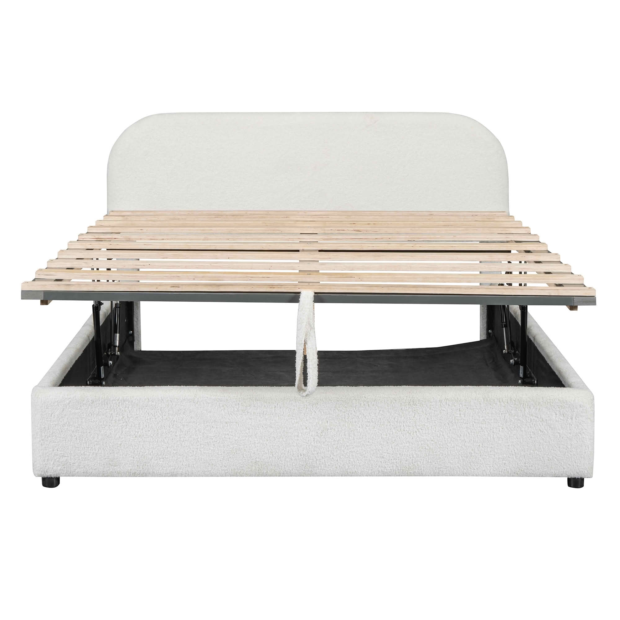 MAYEERTY Teddy Fleece Upholstered Platform Bed with Underbed Storage, Curved Design & Sturdy Solid Frame
