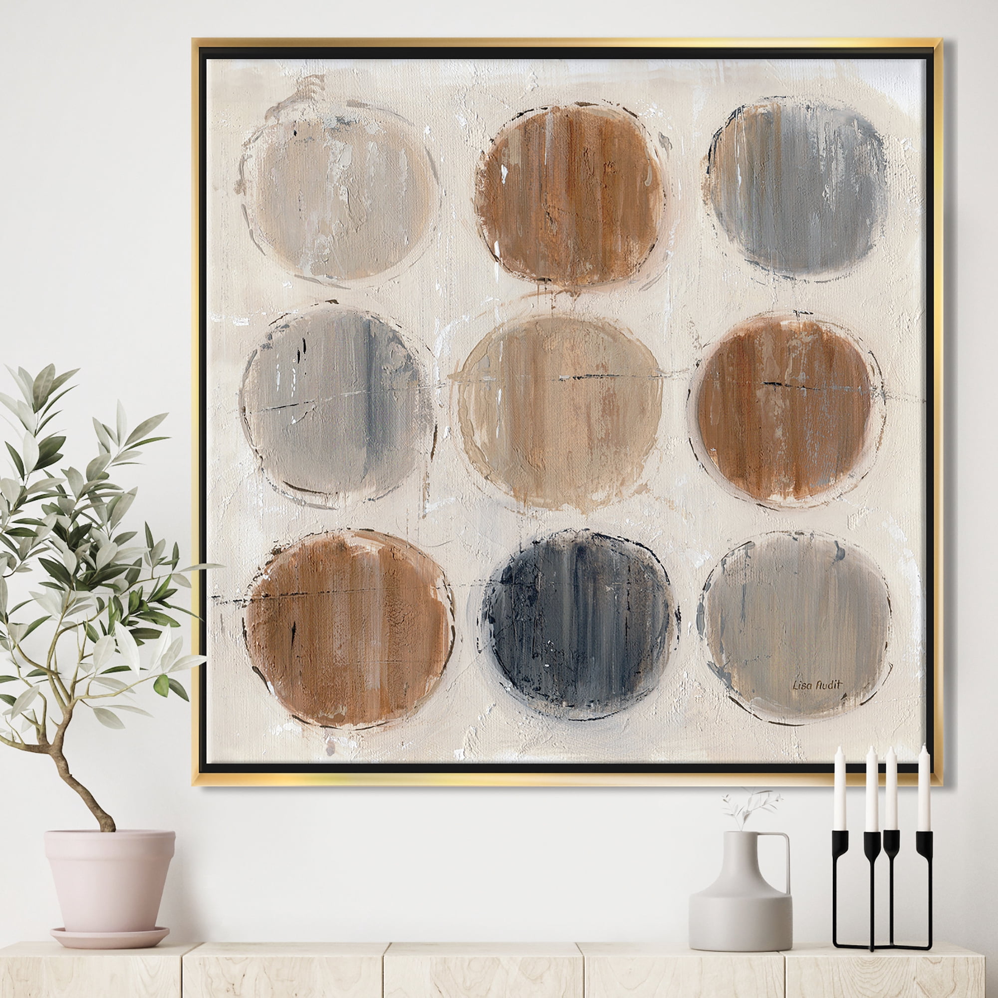 Designart ' Geometric Circle Natural Balance II ' MidCentury Modern Transitional Framed Canvas