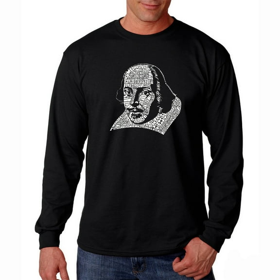 LA Pop Art Men's Word Art Long Sleeve T-shirt - THE TITLES OF ALL OF WILLIAM SHAKESPEARE'S COMEDIES & TRAGEDIES