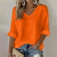 thumbnail image 2 of Yigetop Long Sleeve Shirts for Women, Women Long Sleeve Tops Casual V Neck Tshirts Basics Tee 2025 Fall Trendy Clothes Womens Long Sleeve T Shirts orange M, 2 of 6
