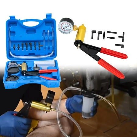 

17 Pcs Automotive Handheld Vacuum Pump Tester Set Brake Bleeder Vacuum Pump Kit Provides Both Vacuum and Pressure Brake Fluid Pump Bleeder with Vacuum Gauge and Adapters