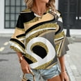 thumbnail image 3 of Gold Glitter Abstract Swirls Design Women's V-Neck Blouse With 3/4 Ruffled Bell Sleeves Casual Top Ladies Blouses, 3 of 7