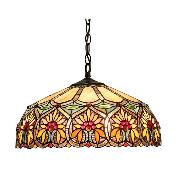 CHLOE Sunny Tiffany-style 2 Light Floral Ceiling Pendant Fixture 18" Shade