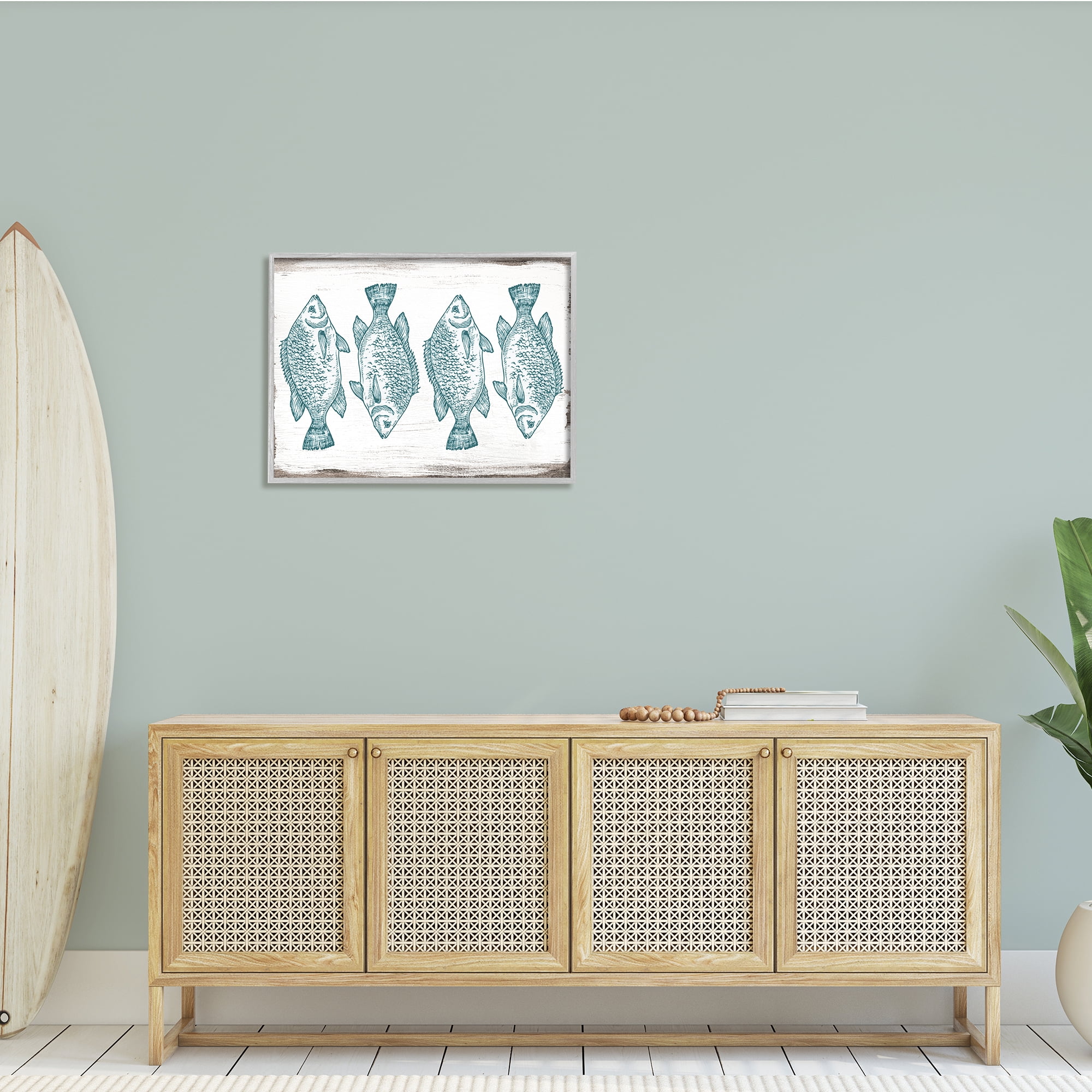 Stupell Indtries Vintage Fish Illtration Nautical Pattern Blue White Brown,30 x 24,Design by Daphne Polselli