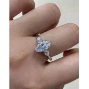 3CT Marquise Cut Lab Created Created Diamond Women's Engagement Ring 14K White Gold Plated Sterling Silver