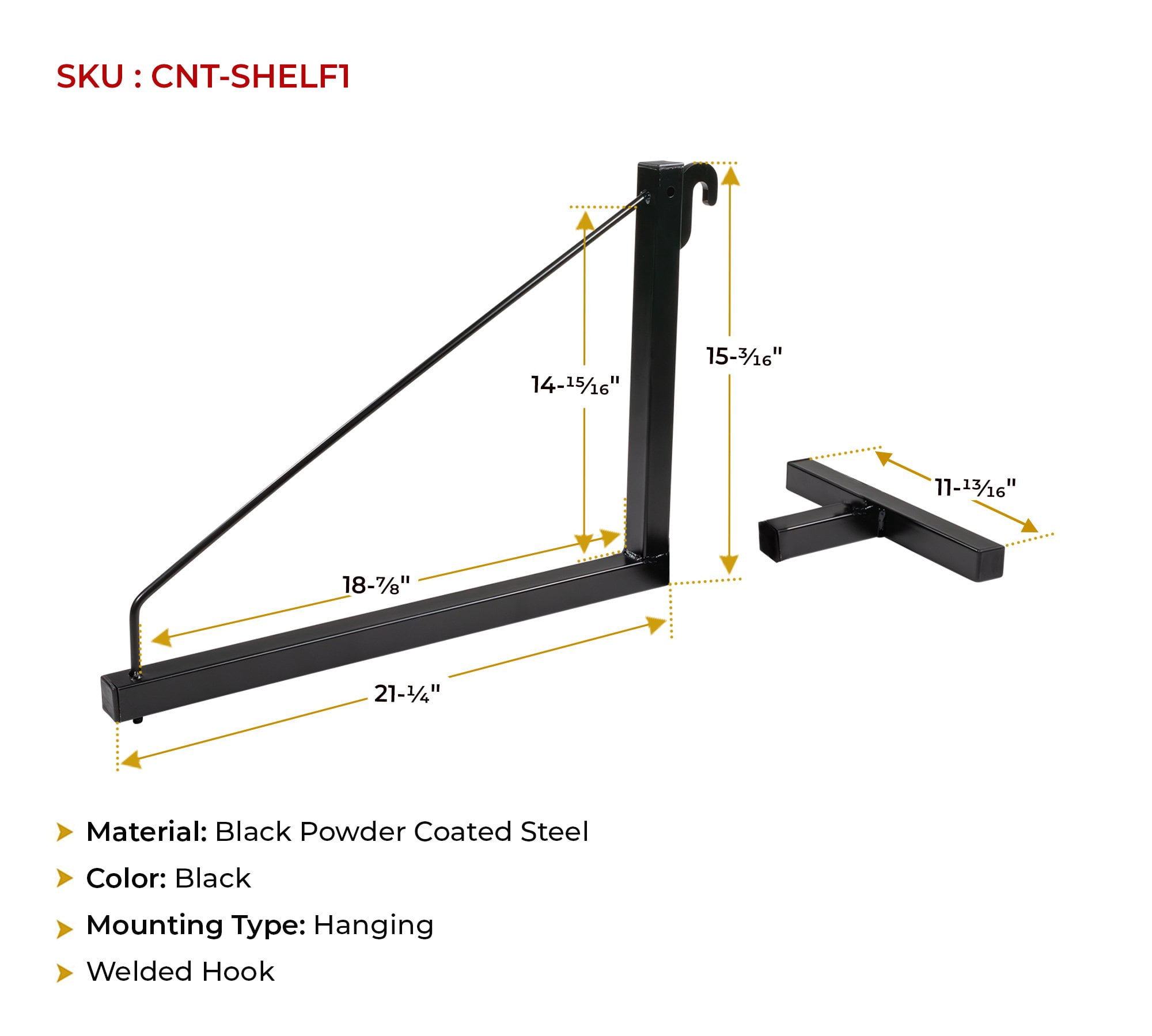 4 Pack 1 Tier Shipping Container Shelving Bracket with Hooks - 16"x18", 550 lbs WLL - Black Powder Coated Steel for Heavy Duty Trailer Containers - Easy to Assemble & Remove