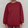 thumbnail image 3 of Dwellite Oversized Sweatshirts for Women Crewneck Hoodies Cotton Long Sleeve Tops Solid Color Pullover Sweat Shirts Wine L, 3 of 6