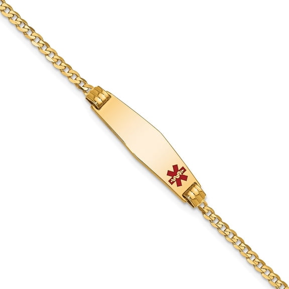 Auriga 14K Yellow Gold Soft Curb Link Id Bracelet 7 inch for Women(L- 7inch, W- 7.5mm)