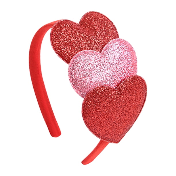 Diadema con purpurina roja y rosa en forma de corazón, accesorios brillantes y bonitos para el cabello, para cumpleaños, bodas, fiestas y disfraces.