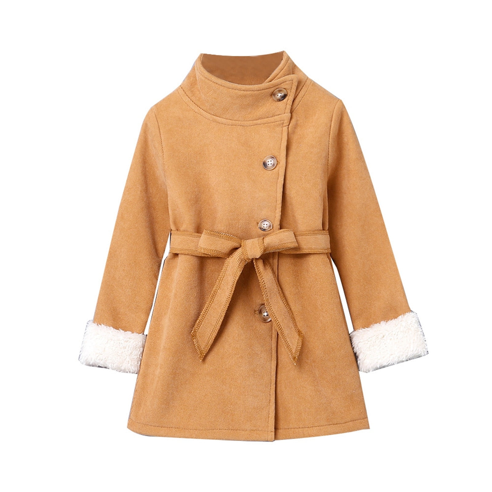 NIJNFCLOTH Girls Long Sleeve Shirts The New Girl Autumn Turtleneck Plush Sleeve Trench Coat In Pure Color Girls Tops Tees