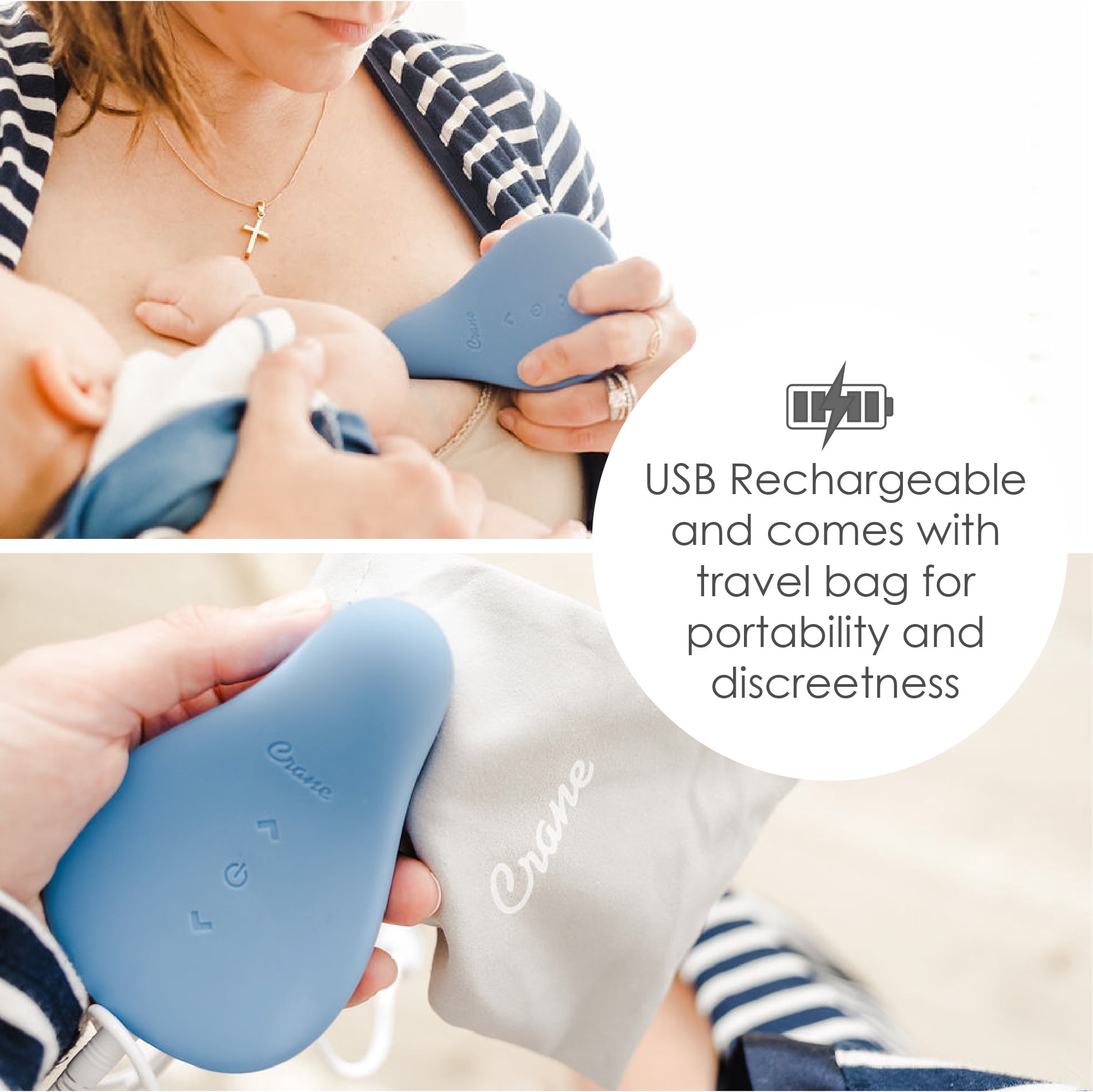 Crane Breast Lactation Massager, Pumping and Breastfeeding Essential Cordless, Portable, and 3 vibration speeds.