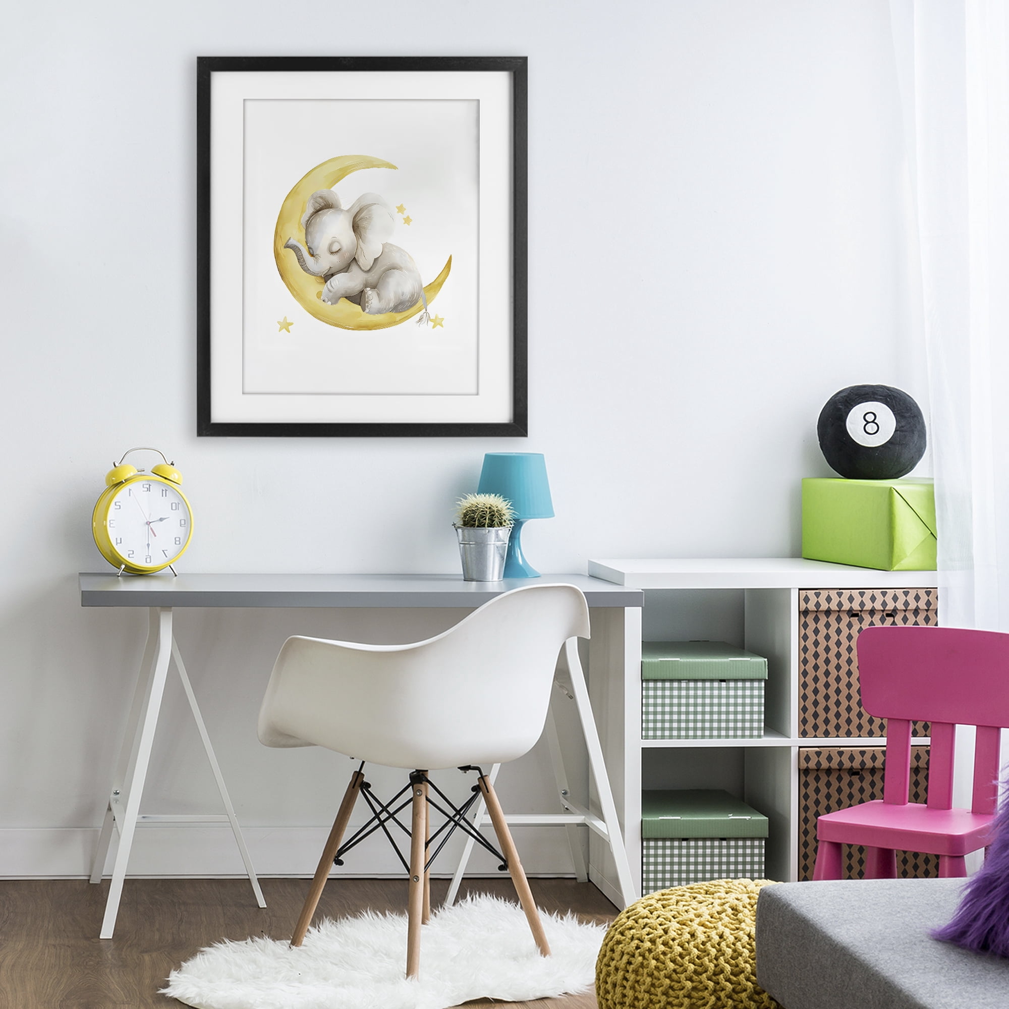 Stupell Industries Sleeping Elephant on Yellow Moon Black Framed Print Under Glass, design by LSR Design Studio