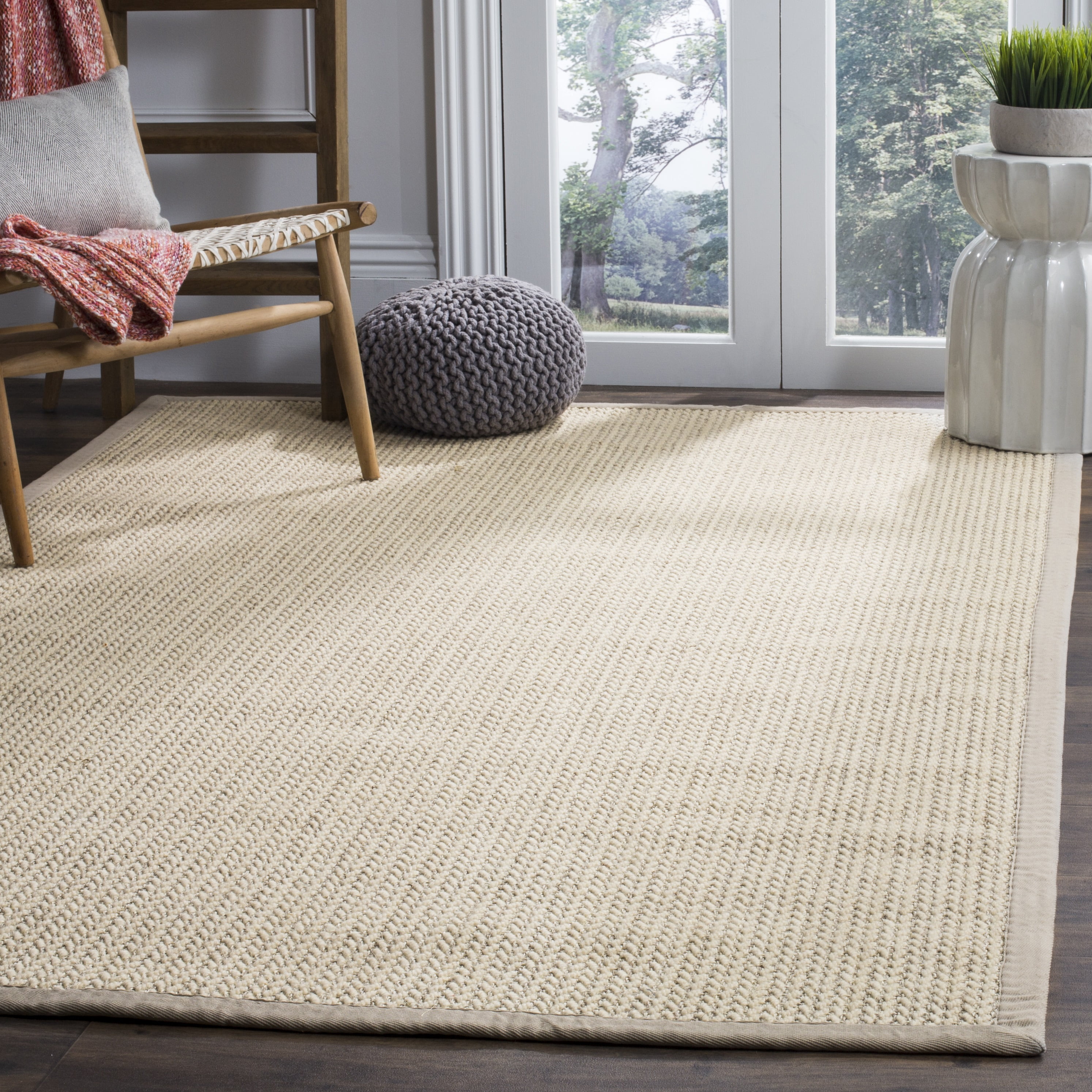 SAFAVIEH Natural Fiber Rosheen Bordered Area Rug, Light Grey, 5' x 8'