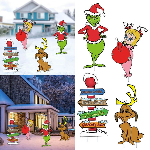 Grinch Christmas Decorations - G-rinch Christmas Decorations, 4PCS Yard Signs With Stakes, Sign For Xmas Garden Decor, G-rinch Stealing Christmas Decor Party Supplies Decorations Outdoor