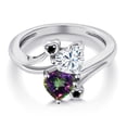 thumbnail image 3 of Gem Stone King 925 Sterling Silver White Moissanite Green Mystic Topaz and Black Diamond Ring for Women 1.78 Cttw, Heart Shape 6MM, Gemstone Birthstone (Size 5), 3 of 6