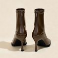 thumbnail image 5 of HAPIMO Women Ankle Boots Pointed Toe Heel Back Zipper Glossy Patent Upper Slim Shaft For Formal Banquet And Evening Social Activities Brown 37, 5 of 6