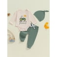 thumbnail image 3 of Newborn Baby Boy Coming Home Outfit 3 6 12 18 Months New To The Farm Embroidery Long Sleeve Romper Tops Pants Hat Set, 3 of 8