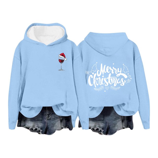 WILLBEST Sudaderas Navideñas para Chicas Adolescentes, Sudaderas de Manga Larga Estampadas de Felpa con Capucha, conjuntos de Otoño Lindos 2024 Chica