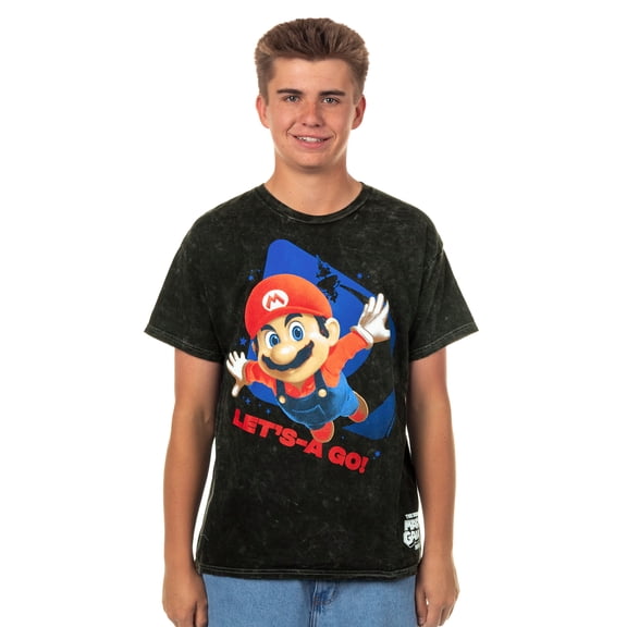 The Super Mario Galaxy Movie T-Shirt Men's Let's A Go Adult Mineral Wash Tee