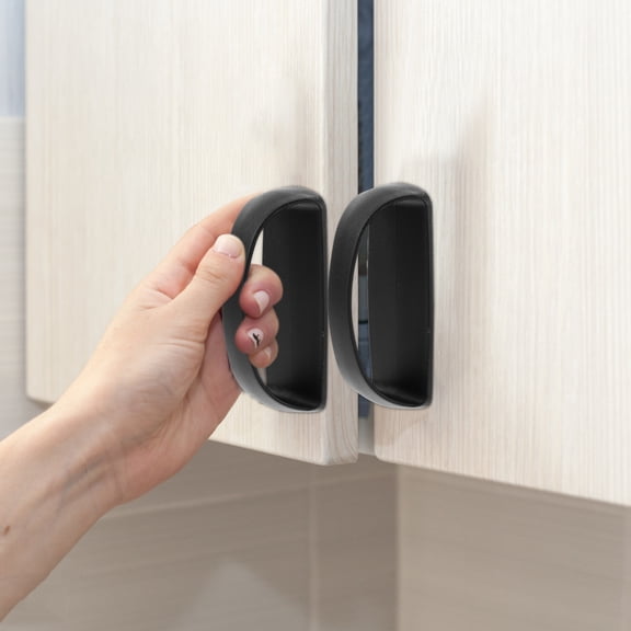 Baluue 6Pcs Peel and Stick Cabinet Handles Black ABS Self Adhesive Easy Install