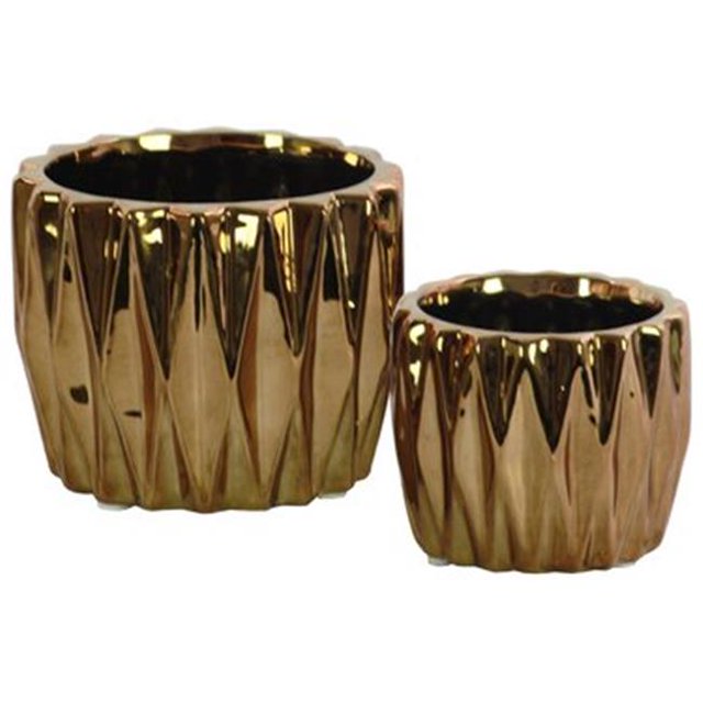 Urban Trends Collection 25039 Ceramic Round Pattern Vase with Triangle Design Lips & Tapered Bottom, Copper - Set of 2