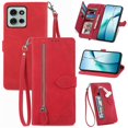 thumbnail image 1 of Funda con cremallera para Motorola Moto G75 5G, de piel sintética, con estampado de flores, color morado claro, rojo y multicolor, 1 of 5