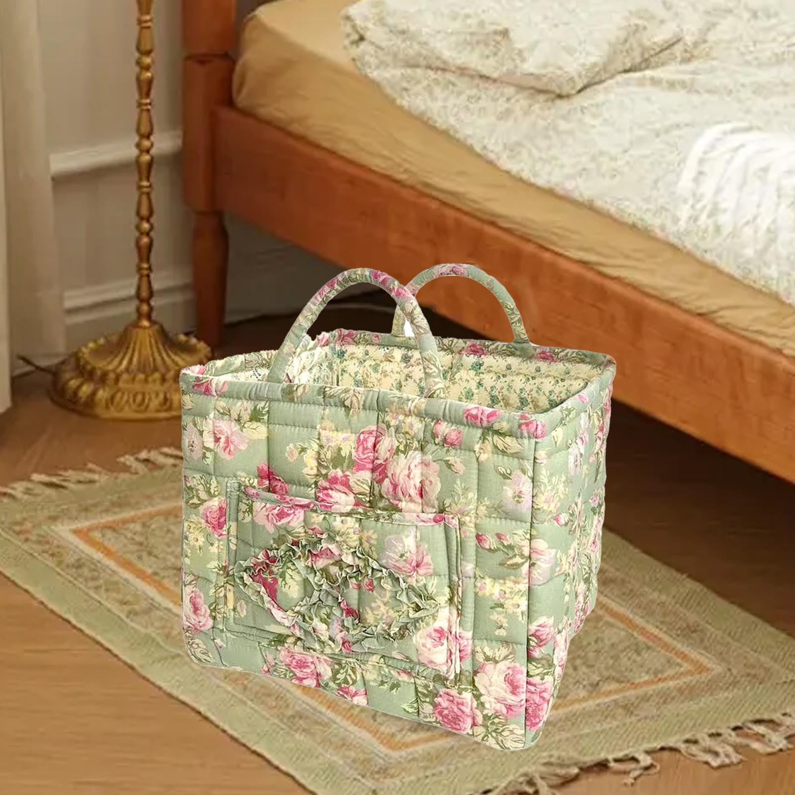 Extra Large Fabric Storage Basket – Boho Floral Laundry Hamper with Carry Handles, Foldable Clothes Organizer for Bedroom, Office, Travel & Shopping (Floral Pattern, Durable Canvas)