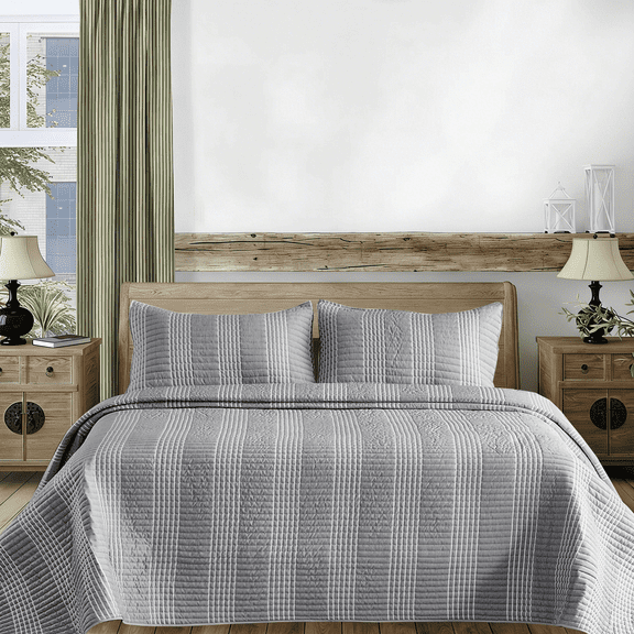 Ezynyte 3 Piece Oversized King Size Striped Quilt Set Lightweight Bedding Set Reversible Bedspread Coverlets for All Seasons