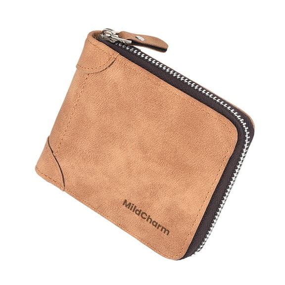 MildCharm Wallets,Leather Mens Bifold Creidt Card Holder Zip Around Wallet, Brown