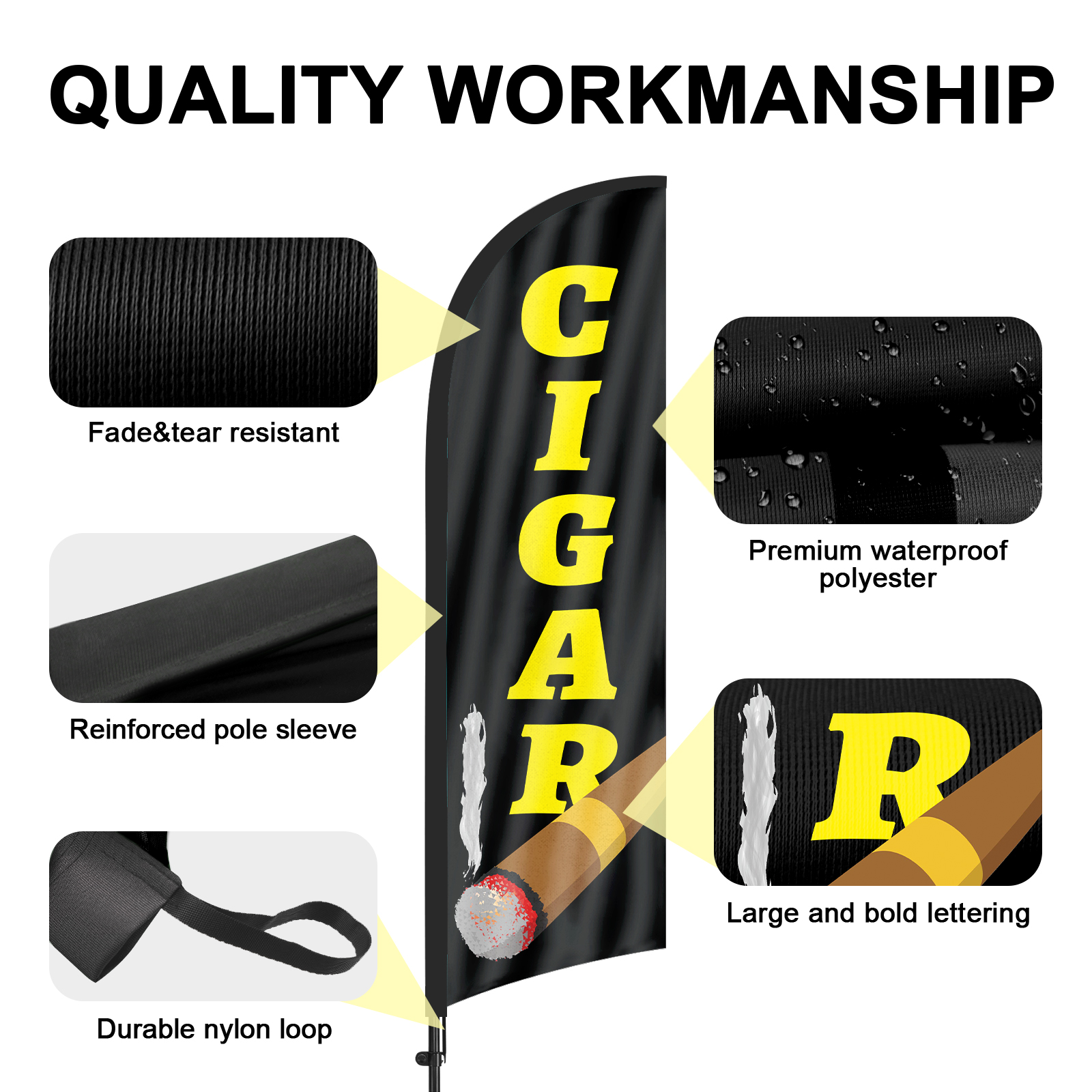 QSUM CIGAR Sign Feather Flag with Pole Kit,8.2FT CIGAR Decoration Display, CIGAR Business Sign,CIGAR Swooper Flag