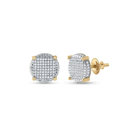 10kt Yellow Gold Mens Round Diamond Cluster Earrings 1/3 Cttw