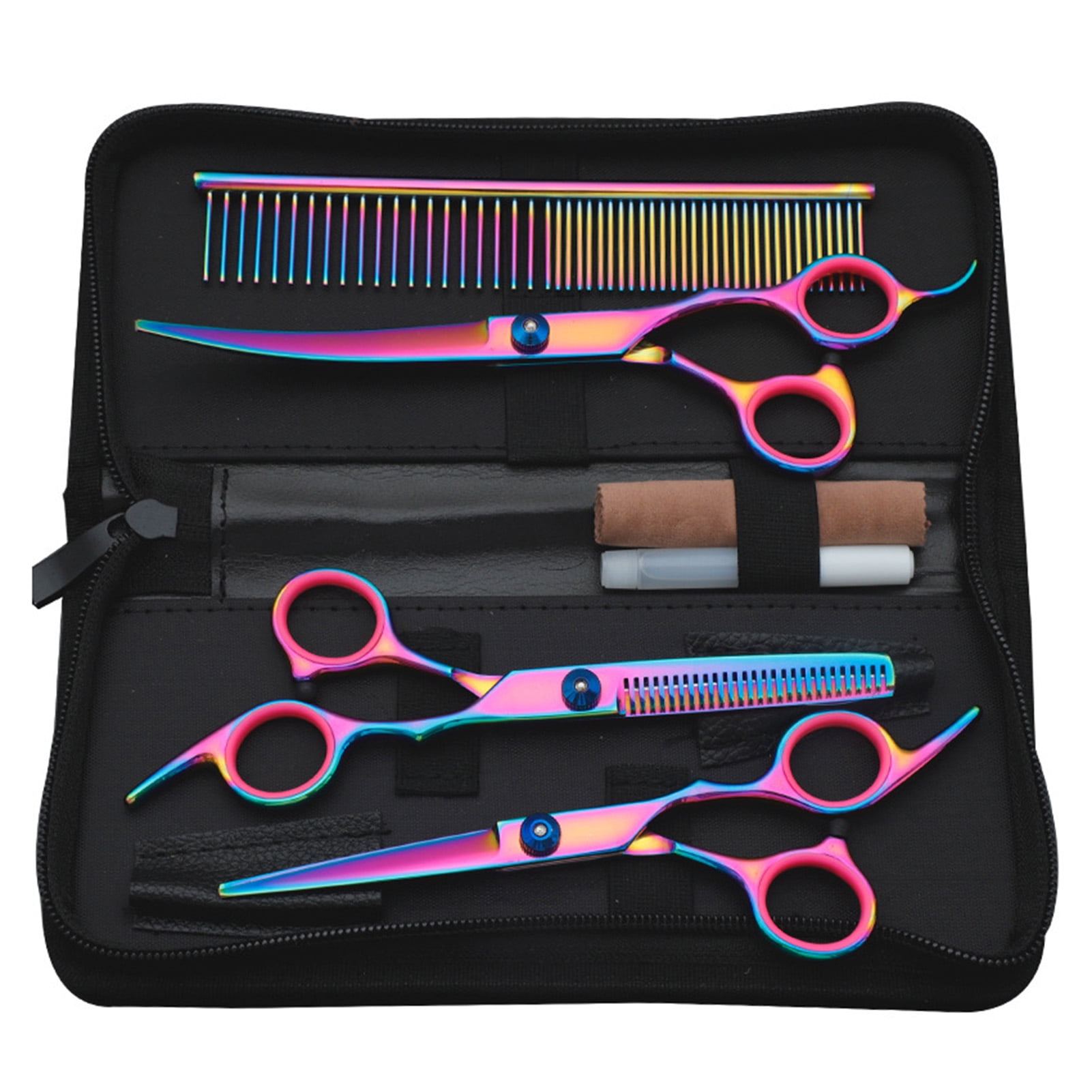 Dog Grooming Scissors Kit Professional Stainless Steel Safety Round Tips Colourful 7 in 1 Pet Grooming Shears Set
